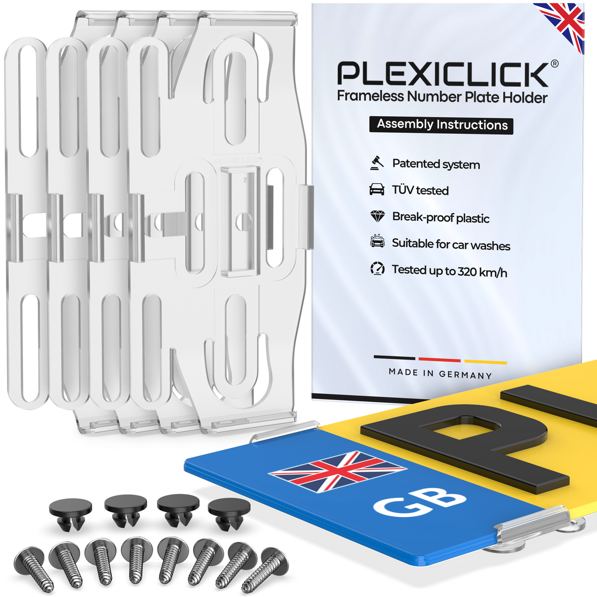 PLEXICLICK® V1.3D UK frameless number plate holder for acrylic number plates
